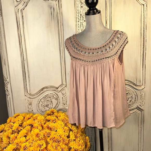 Free People Crocheted And Metal Beading Portrait Zone with Gathers Ballet core - Picture 1 of 7